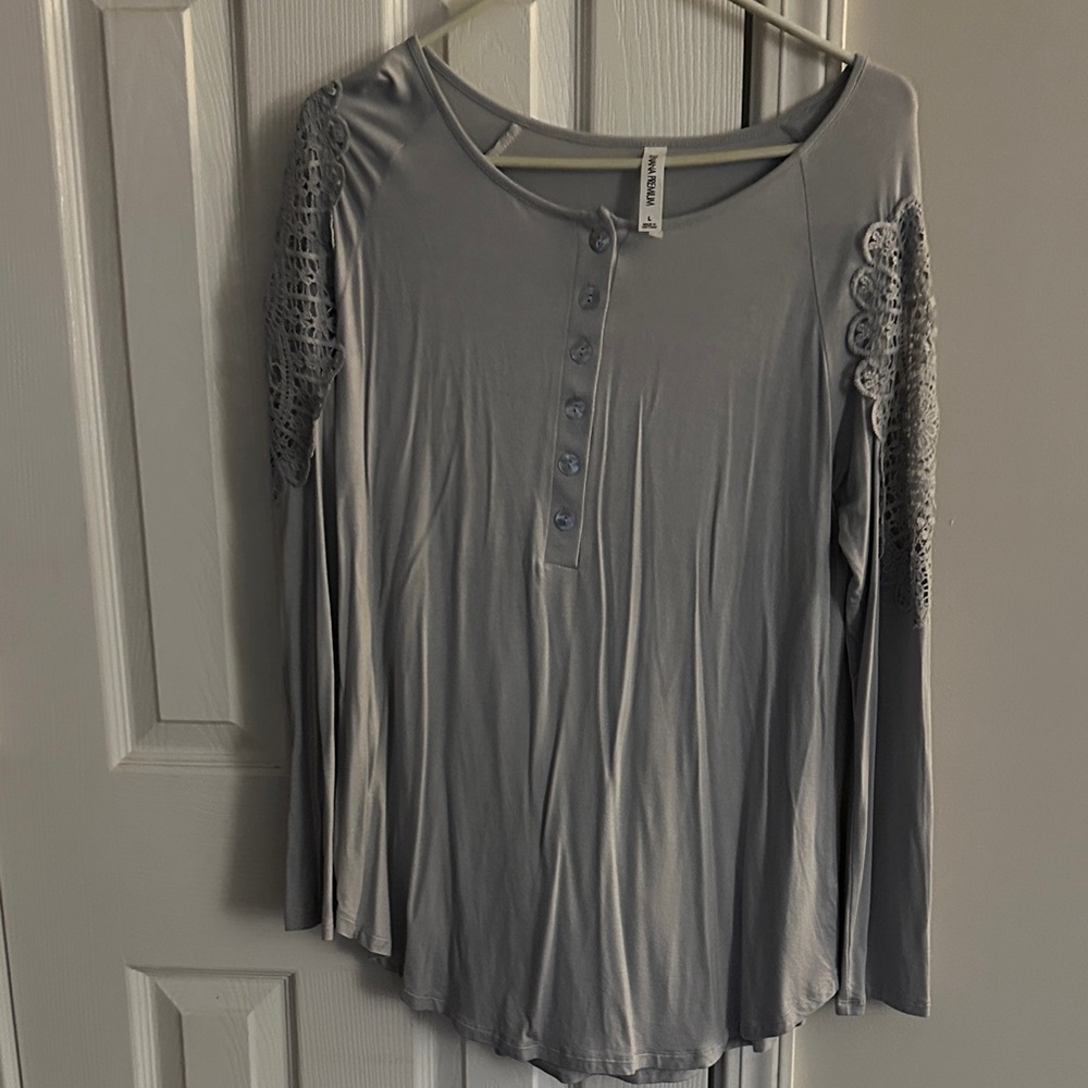 H&M Light Gray Long Sleeve Top with Crochet Detail
